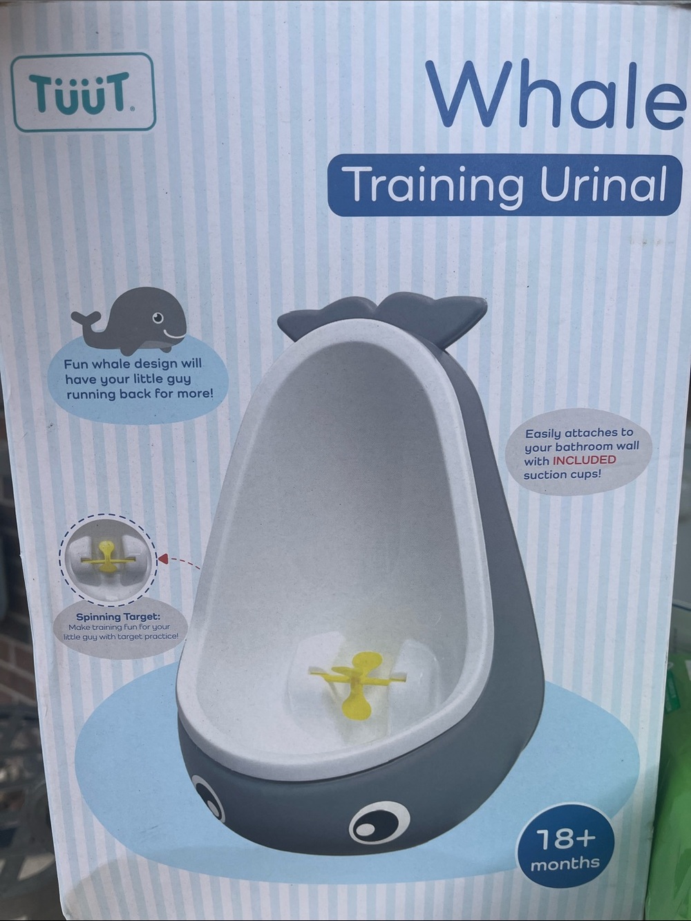 Tuut Whale Training Urinal - Gray & White with Yellow Spinning Target